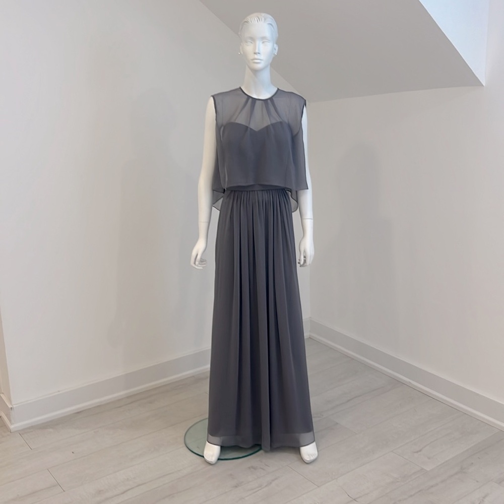 NWT SAMPLE LELA ROSE LR222 size 14 Gray Crinkle Chiffon PRISTINE
